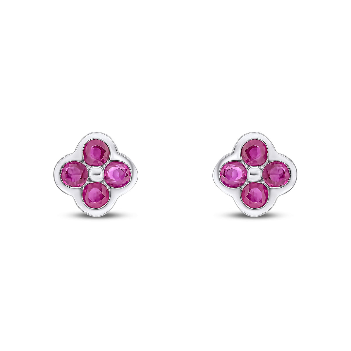9CT WHITE GOLD ROUND RUBY 4ST RUBOVER STUD EARRINGS