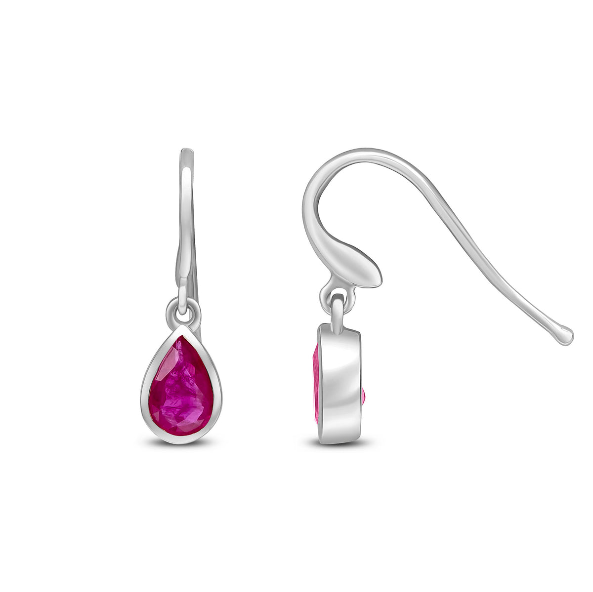 9CT WG 6X4 PEARSHAPE RUBY RUBOVER DROP EARRINGS. HOOK WIRE FITTING