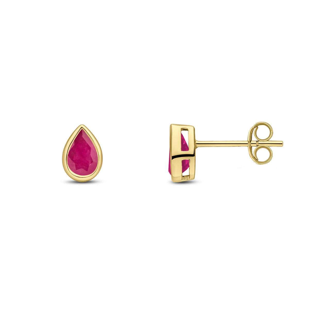 9CT YG 6X4 PEARSHAPE RUBY RUBOVER SET EARRINGS