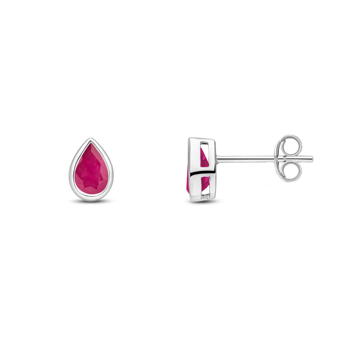 9CT WG 6X4 PEARSHAPE RUBY RUBOVER SET EARRINGS