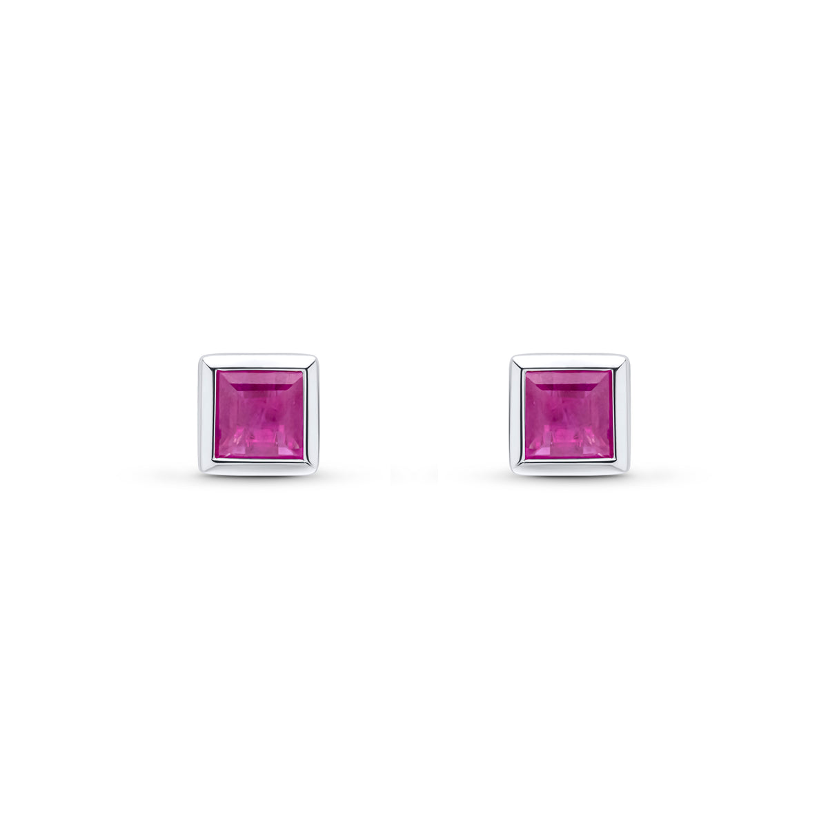 9CT WG 4MM SQUARE RUBY RUBOVER SET STUD EARRINGS