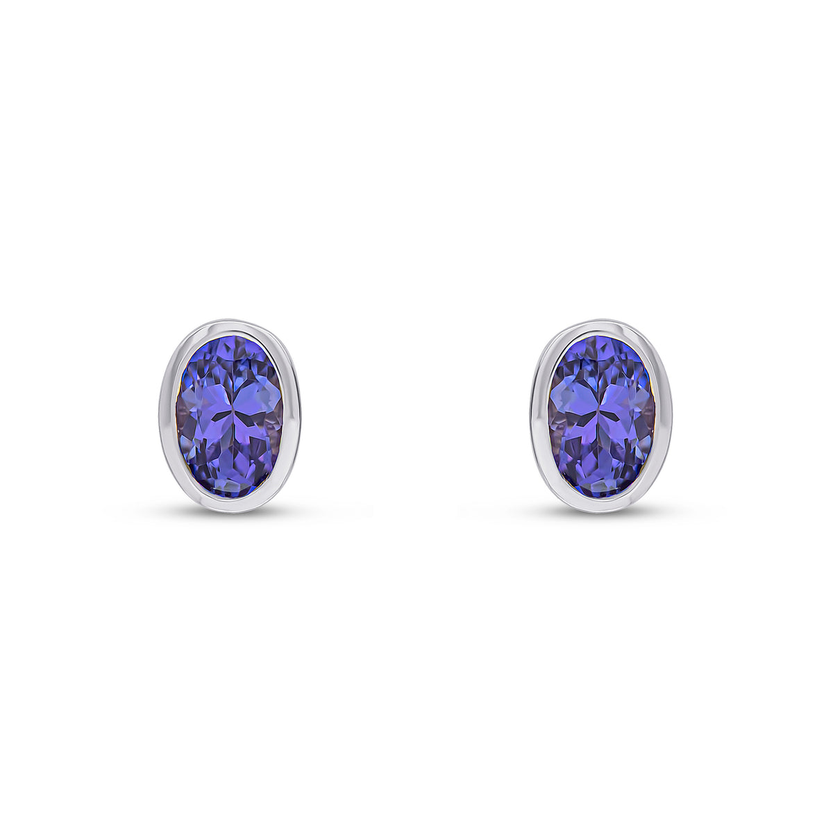 9CT WG 6X4 OVAL TANZANITE RUBOVER STUD EARRINGS