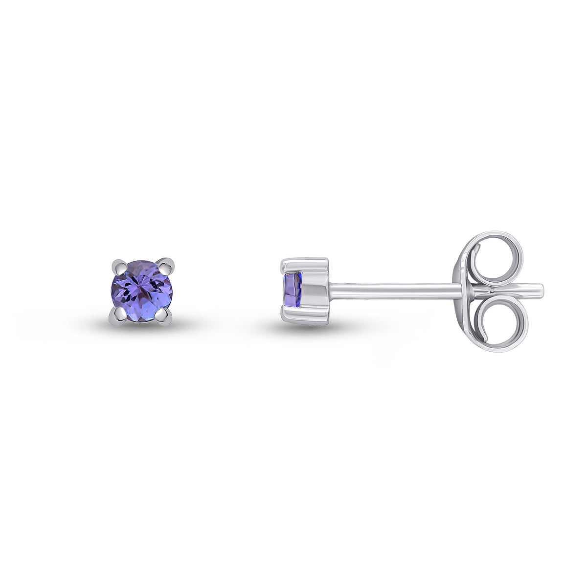 9CT WG 3MM ROUND TANZANITE 4 CLAW STUD EARRINGS