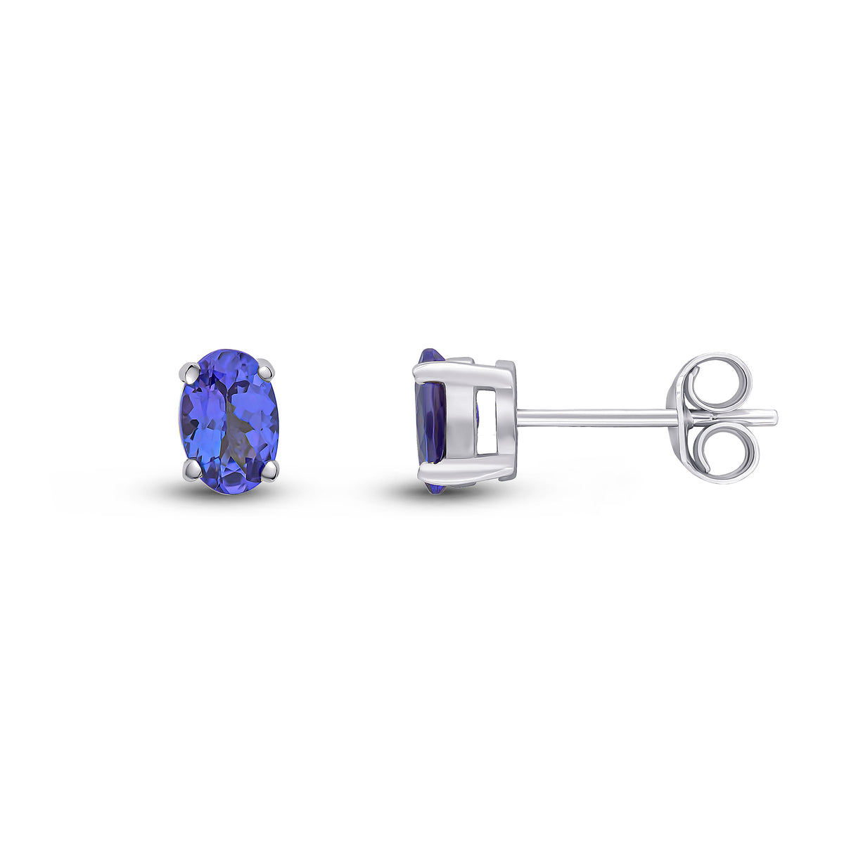 9CT WG 6X4 OVAL TANZANITE CLAW SET EARRINGS