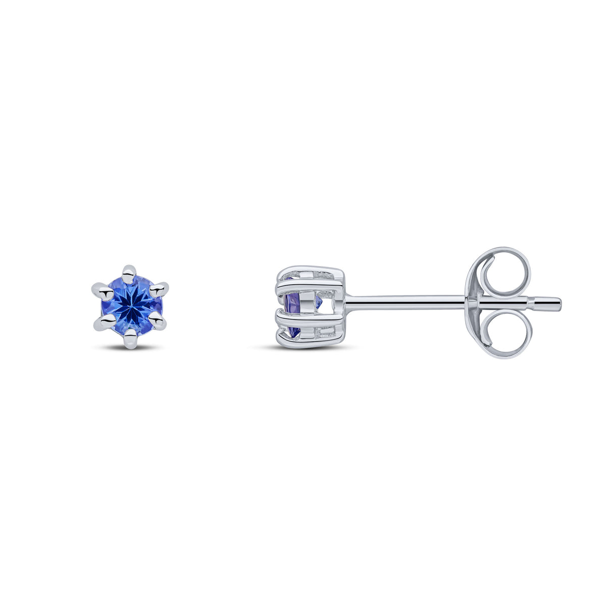 9CT WG 3MM ROUND TANZANITE 6 CLAW EARRINGS