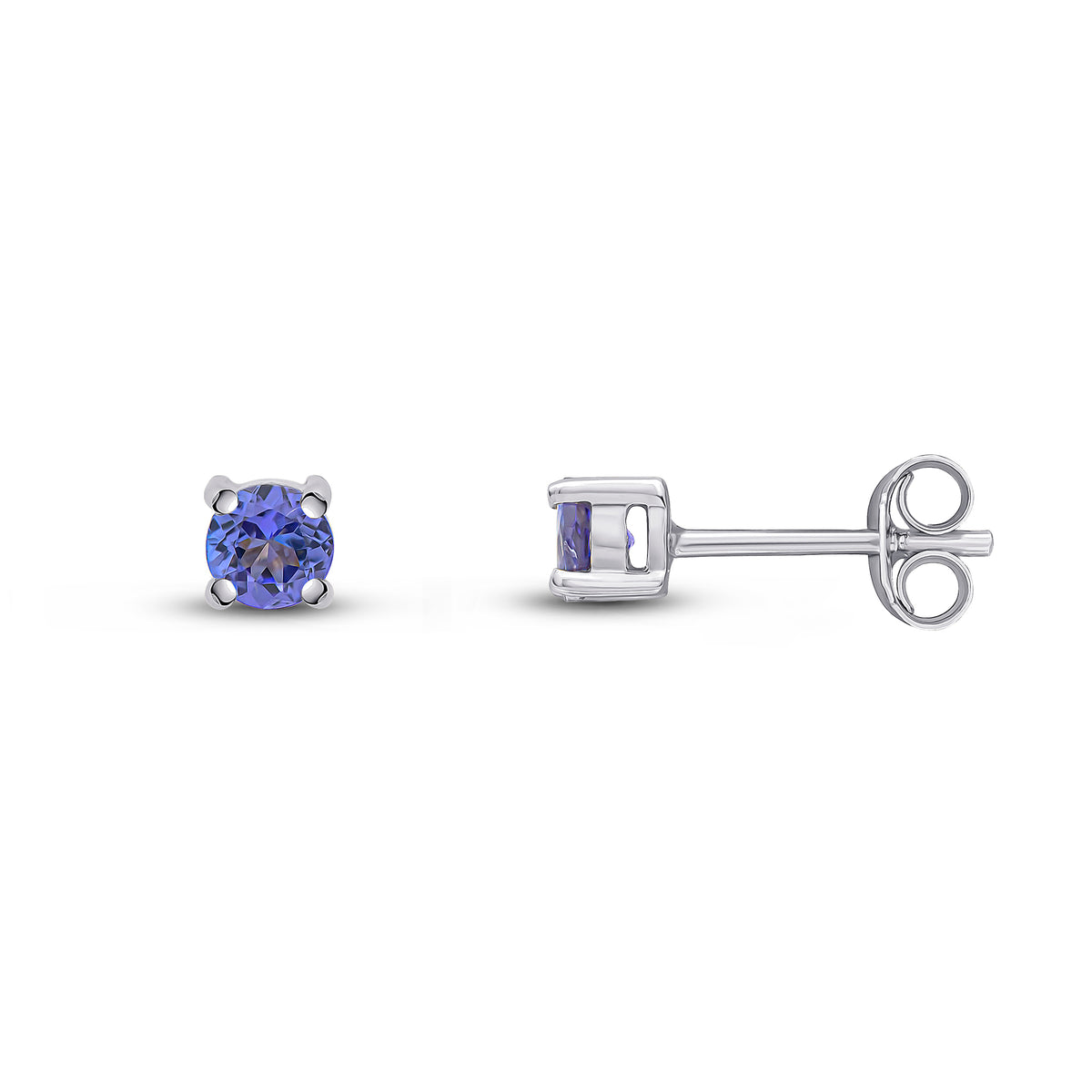 9CT WG 4MM ROUND TANZANITE 4 CLAW EARRINGS