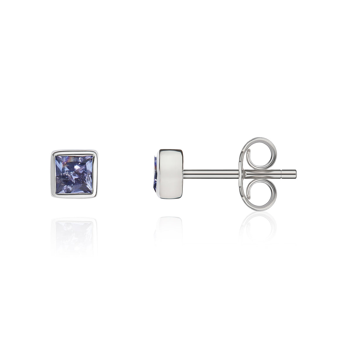 9CT WG 3MM SQUARE TANZANITE RUBOVER SET EARRINGS