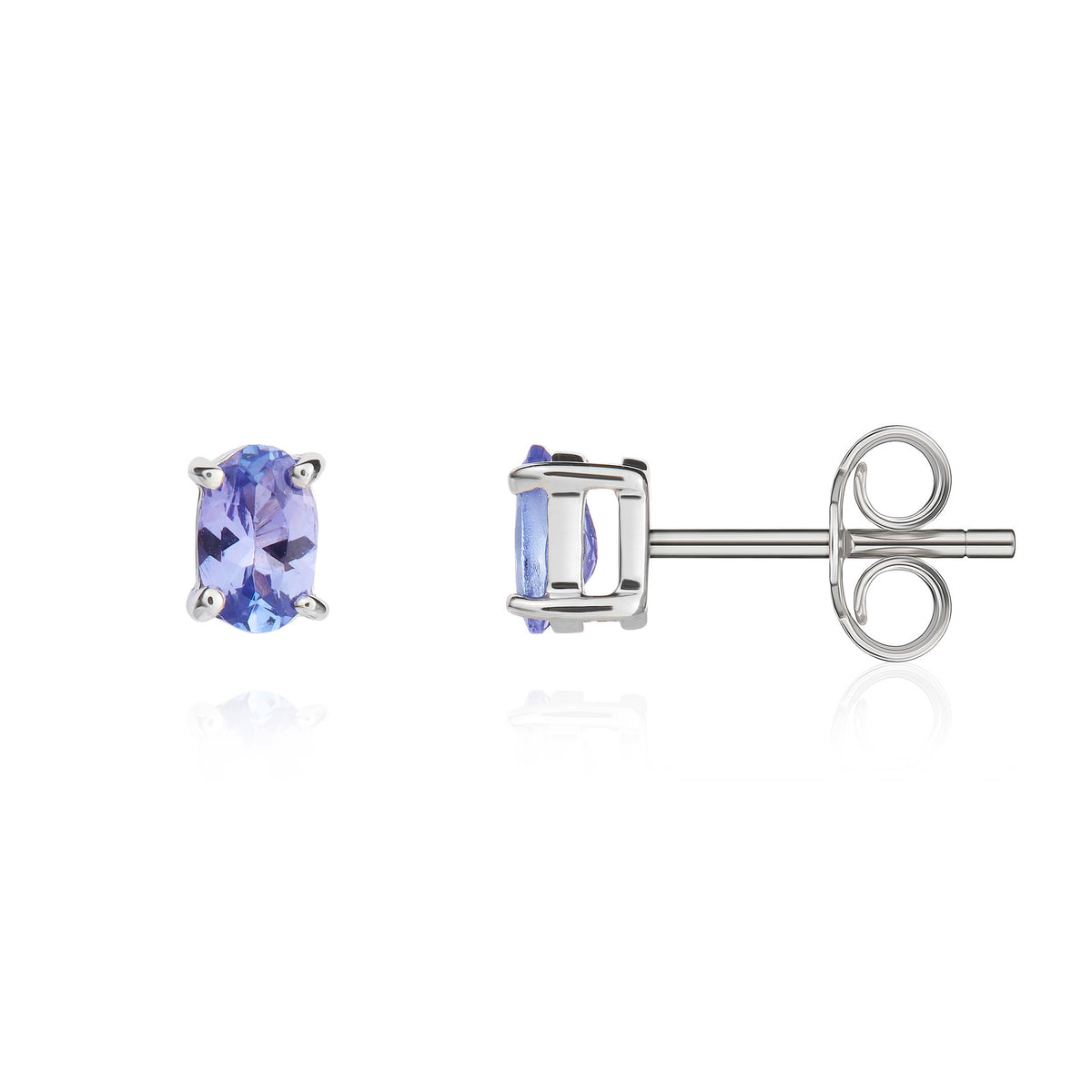 9CT WG 5X3MM OVAL TANZANITE 4 CLAW STUD EARRINGS