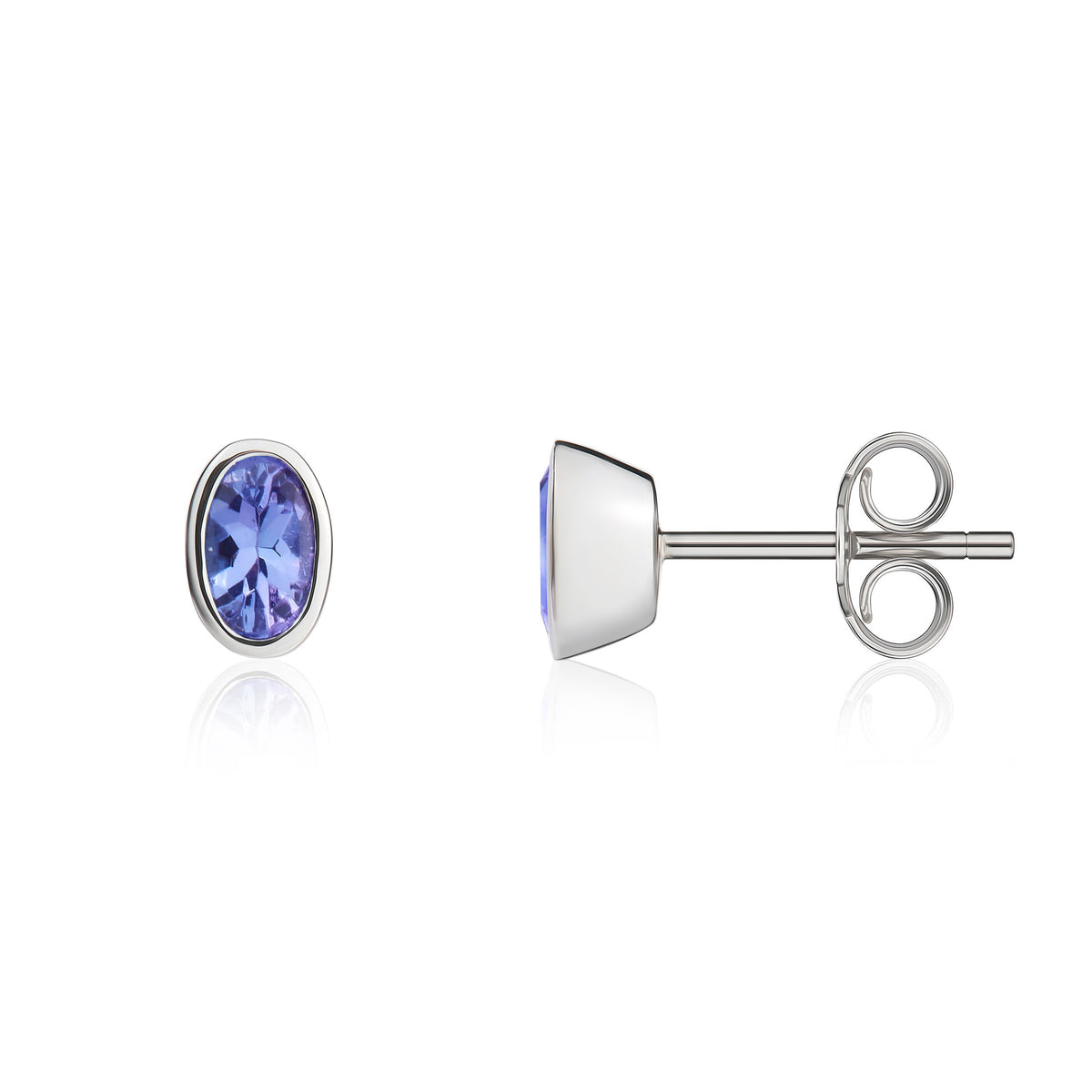 9CT WG 4X3 OVAL TANZANITE RUBOVER SET EARRINGS