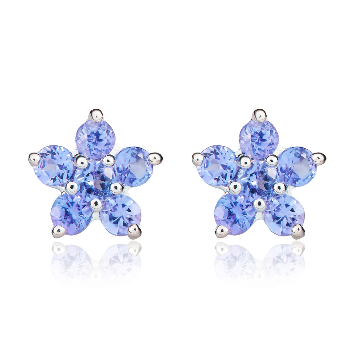 9CT WG 5X1 ROUND TANZANITE CLAW SET CLUSTER EARRINGS