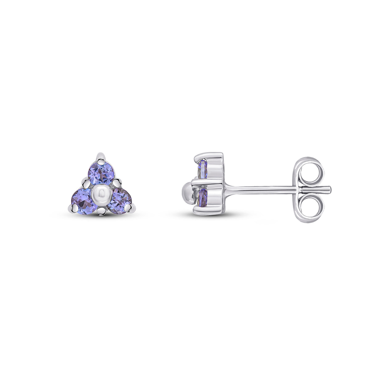 9CT WG ROUND TANZANITE CLAW SET TREFOIL EARRINGS