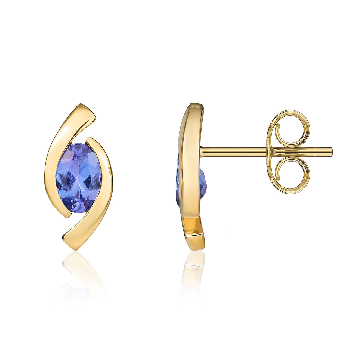9CT YG 6X4 OVAL TANZANITE 'EYE' STUD EARRINGS
