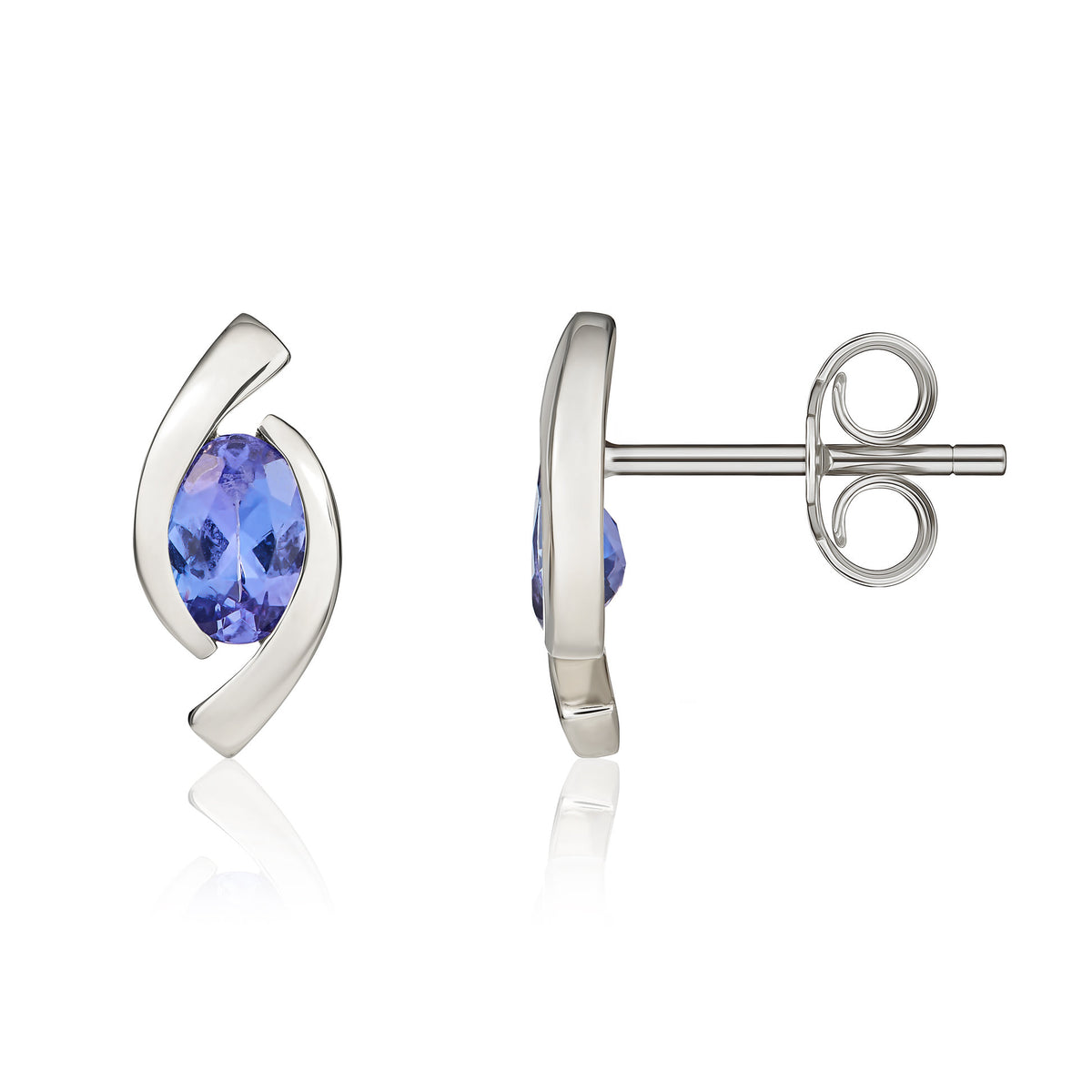 9CT WG 6X4 OVAL TANZANITE 'EYE' STUD EARRINGS