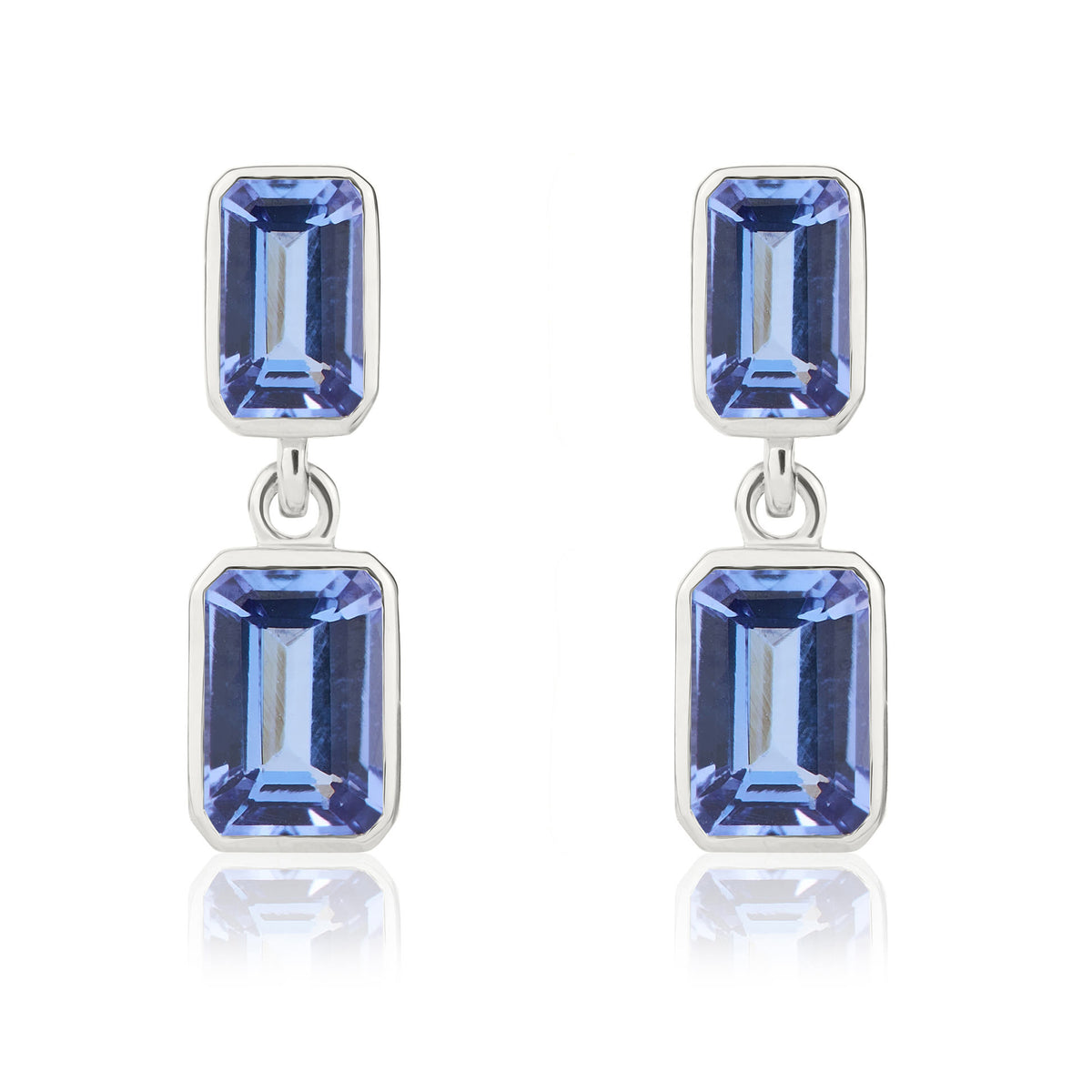 9CT WG OCTAGON TANZANITE 2ST RUBOVER DROP EARRINGS