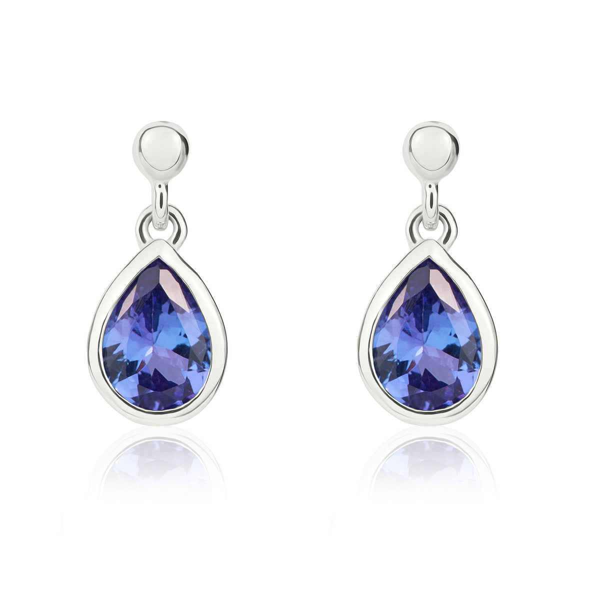 9CT WG 6X4MM PEARSHAPE TANZANITE RUBOVER DROP EARRINGS WITH 2.5MM BEAD TOP