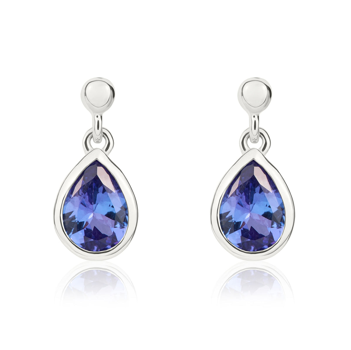 9CT WG 7X5 PEARSHAPE TANZANITE RUBOVER DROP EARRINGS WITH BEAD TOP
