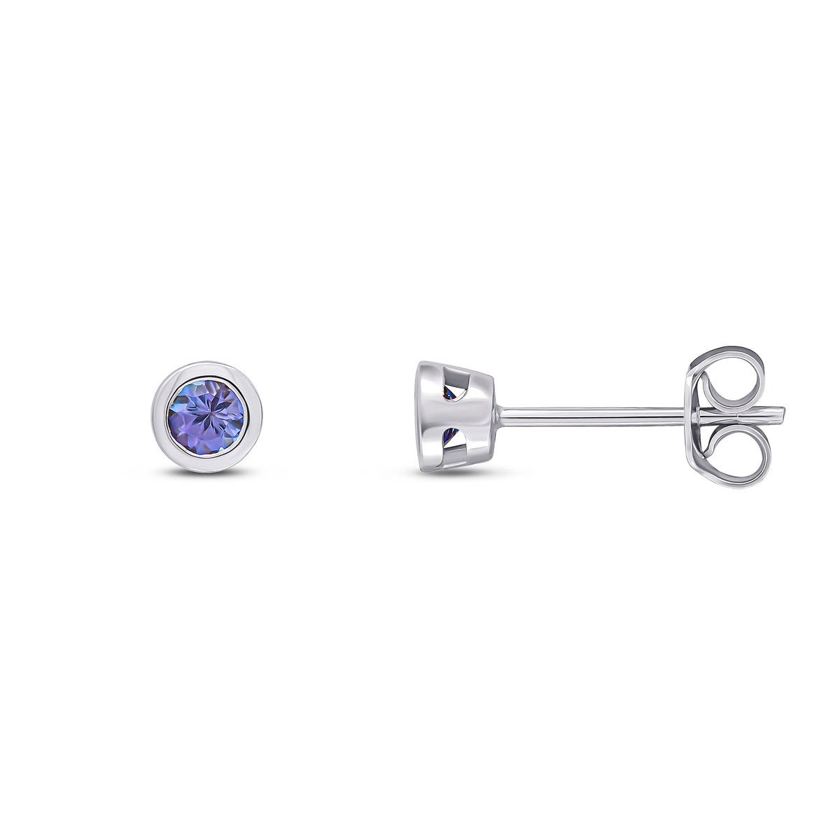 9CT WG 3MM ROUND TANZANITE RUBOVER EARRINGS