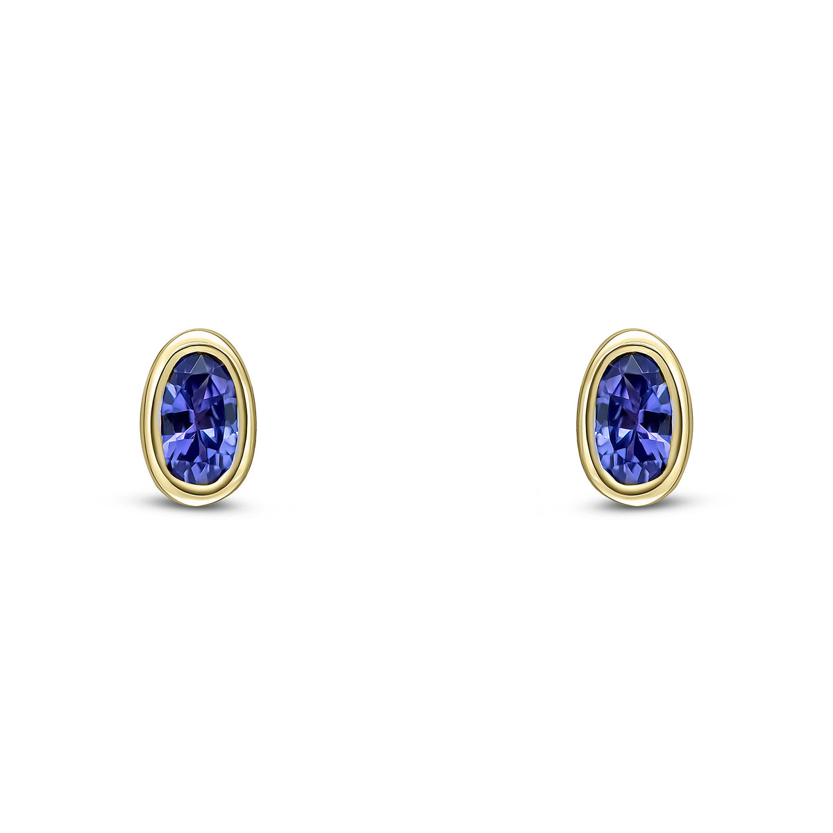 9CT YG 5X3MM OVAL TANZANITE RUBOVER STUD EARRINGS