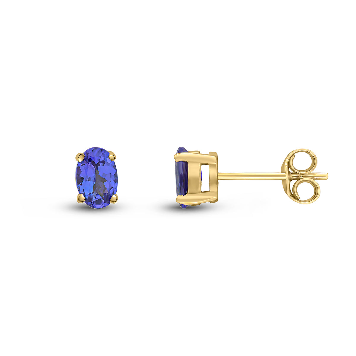 9CT YG 6X4 OVAL TANZANITE CLAW SET EARRINGS
