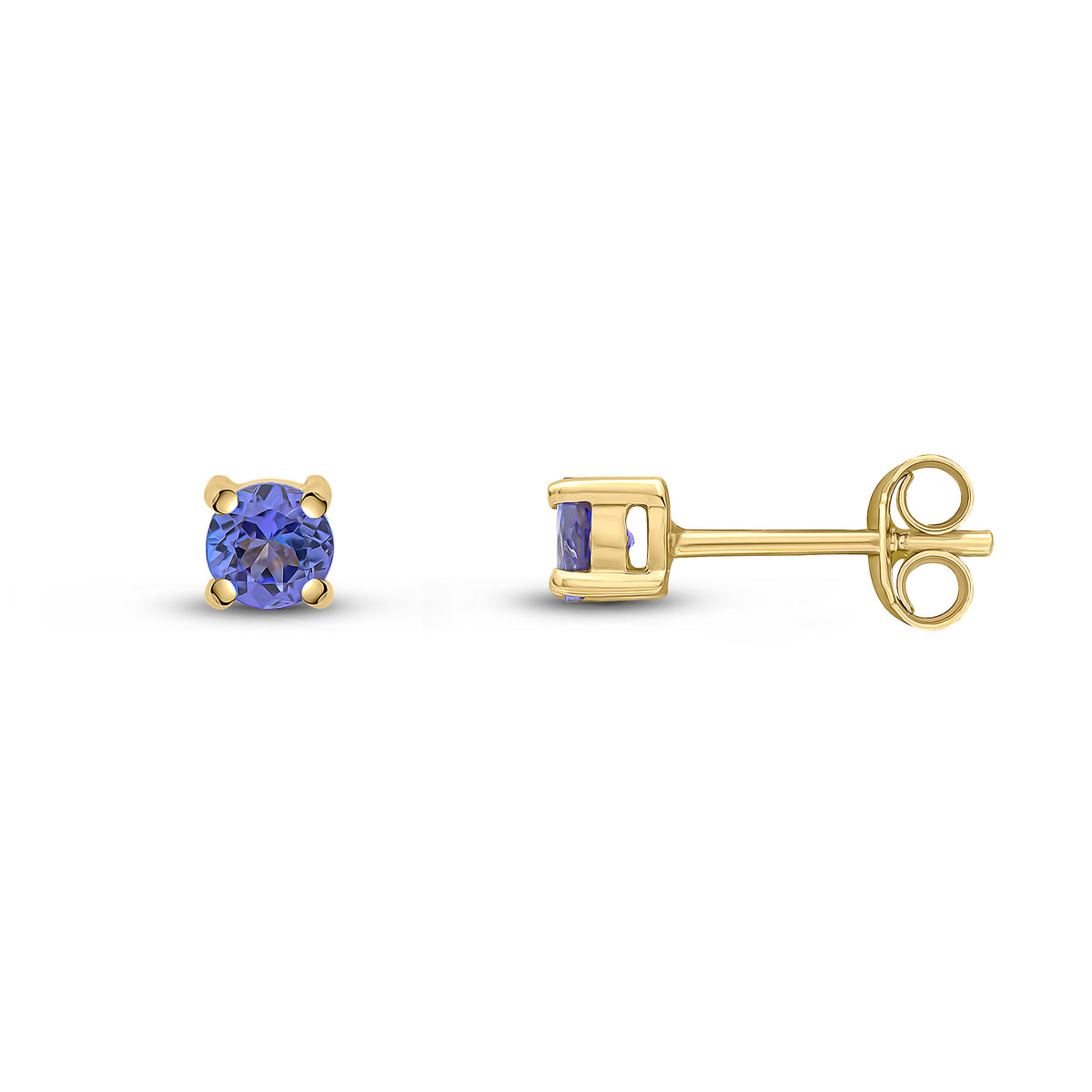9CT YG 4MM ROUND TANZANITE 4 CLAW EARRINGS