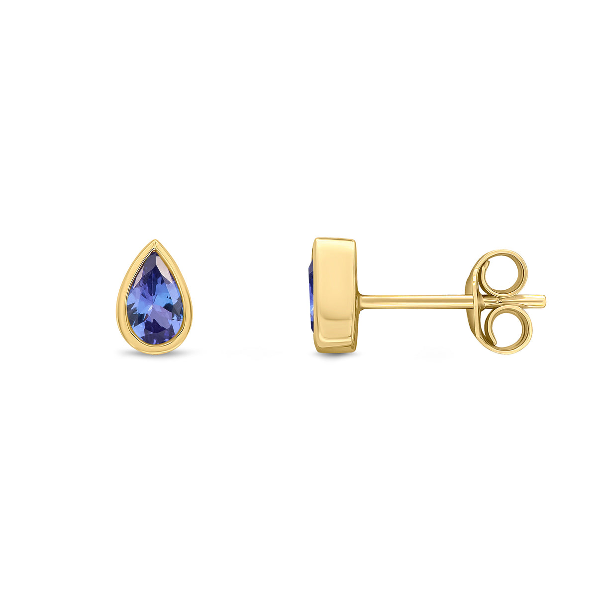 9CT YG 5X3 PEARSHAPE TANZANITE RUBOVER SET EARRINGS