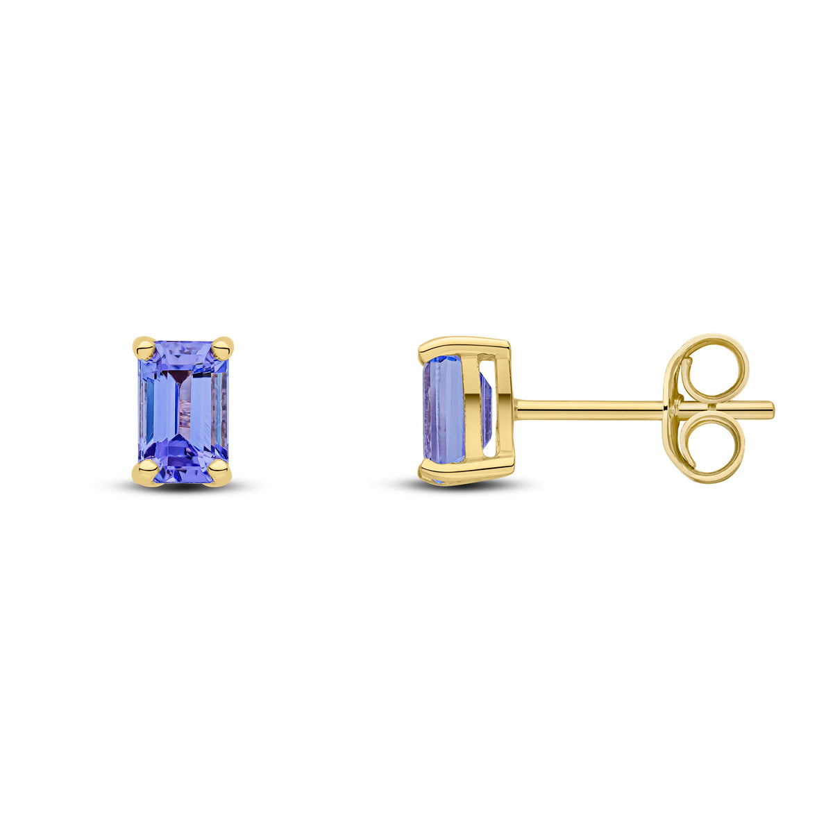 9CT YG 5X3 OCTAGON TANZANITE CLAW SET EARRINGS