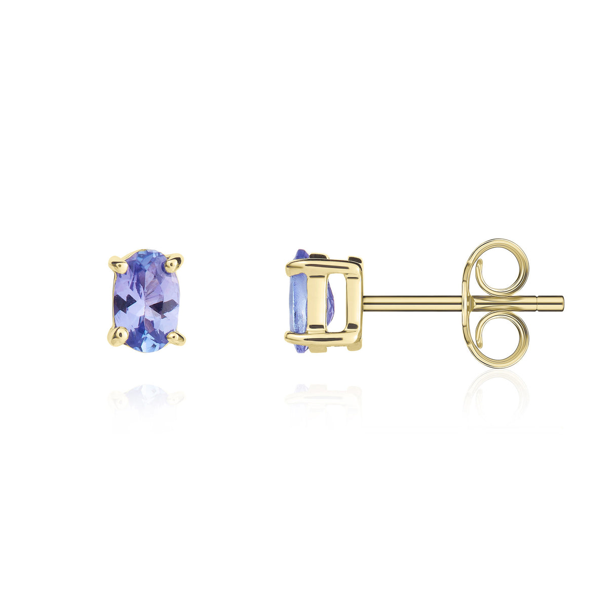 9CT YG 5X3 OVAL TANZANITE CLAW SET STUD EARRINGS