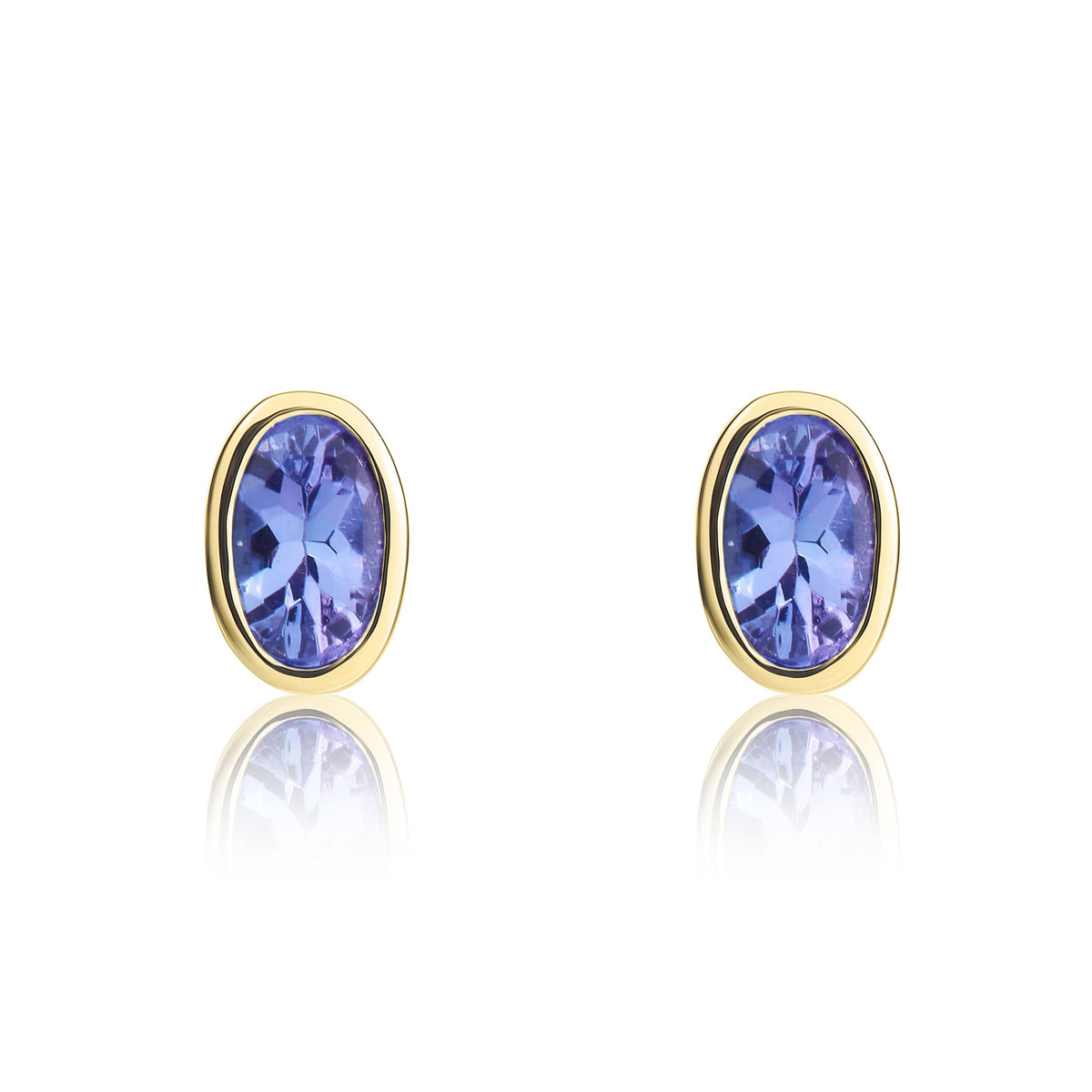 9CT YG 4X3 OVAL TANZANITE RUBOVER SET EARRINGS