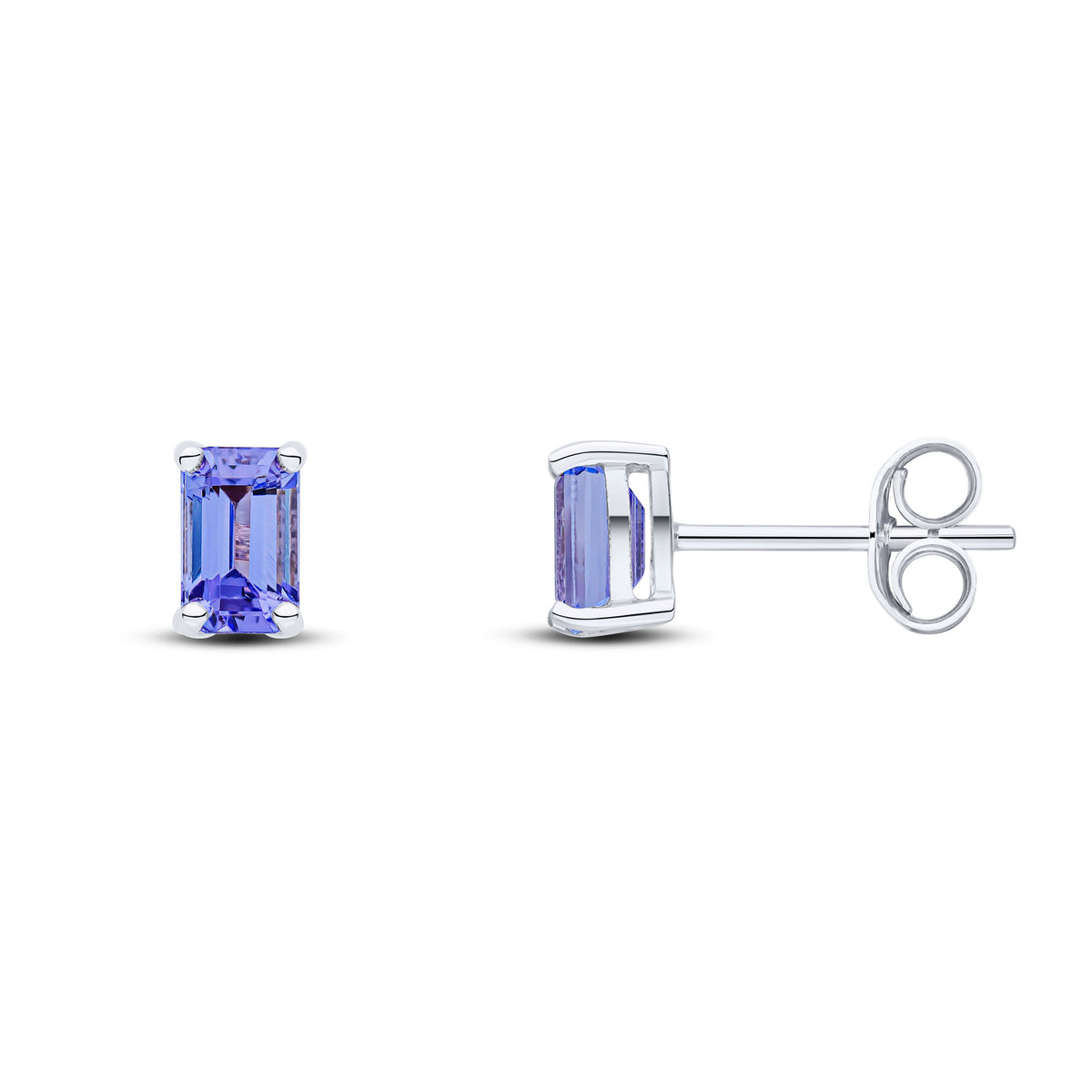 9CT WG 5X3 OCTAGON TANZANITE CLAW SET EARRINGS