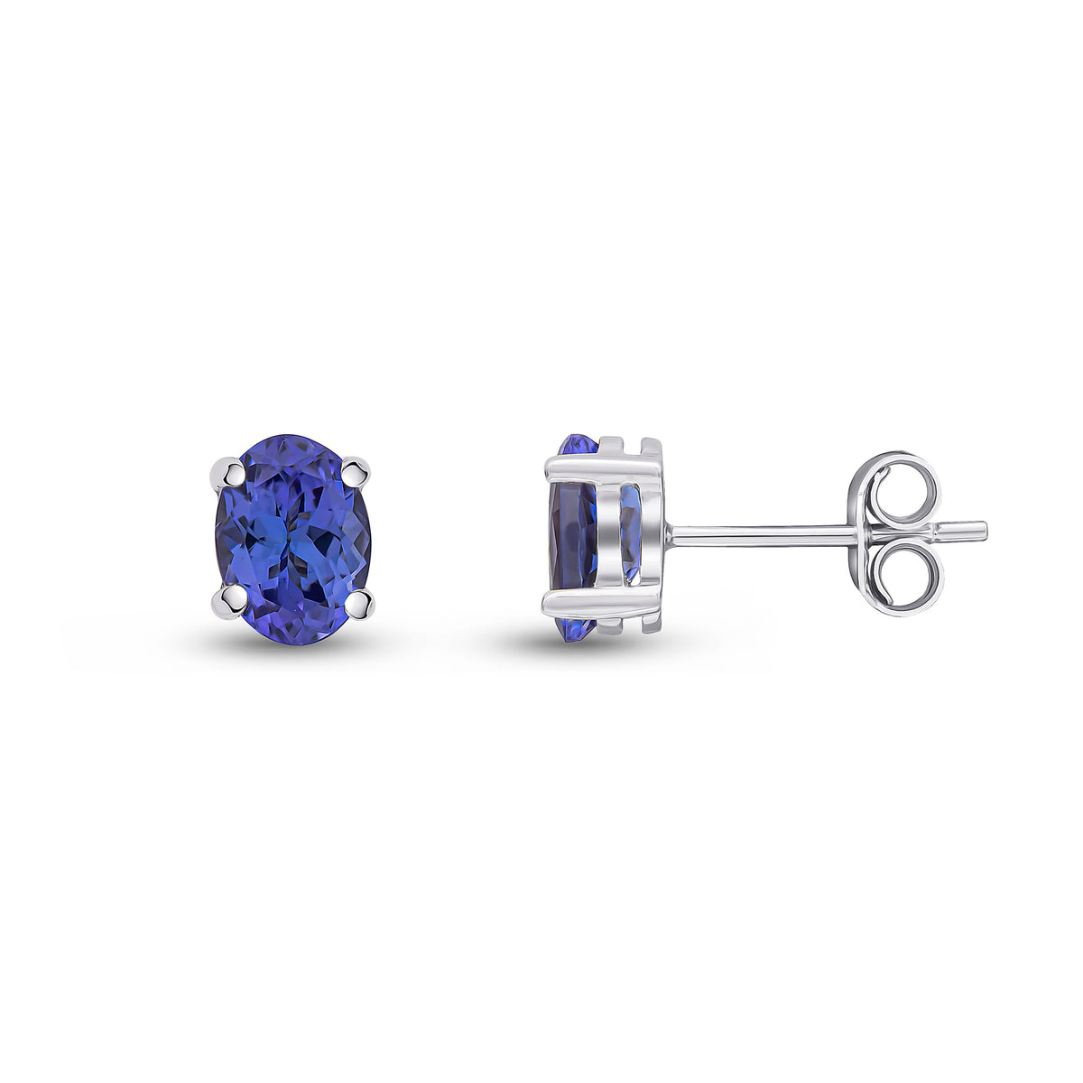 9CT WHITE GOLD 7X5MM OVAL TANZANITE CLAW EARRINGS