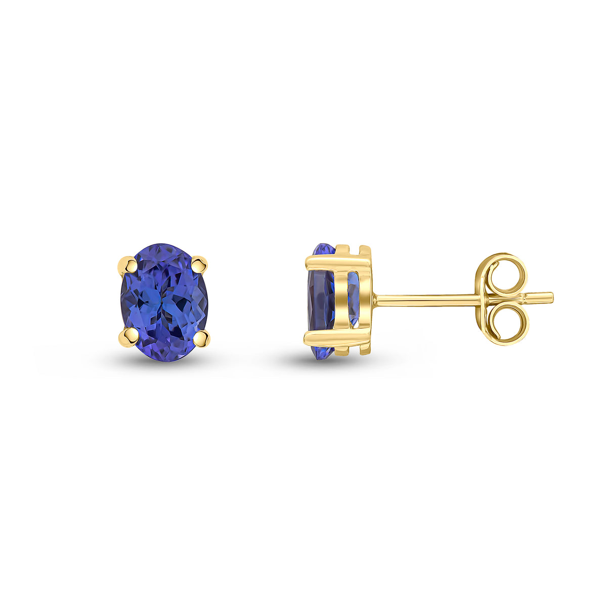 9CT YELLOW GOLD 7X5MM OVAL TANZANITE CLAW EARRINGS