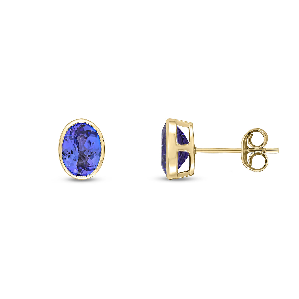 9CT YG 7X5 OVAL TANZANITE RUBOVER EARSTUDS