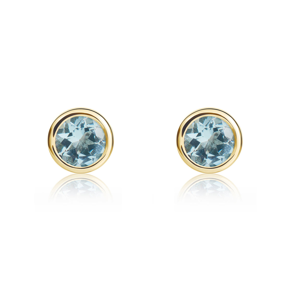 9CT YG 4MM ROUND AQUA RUBOVER STUD EARRINGS