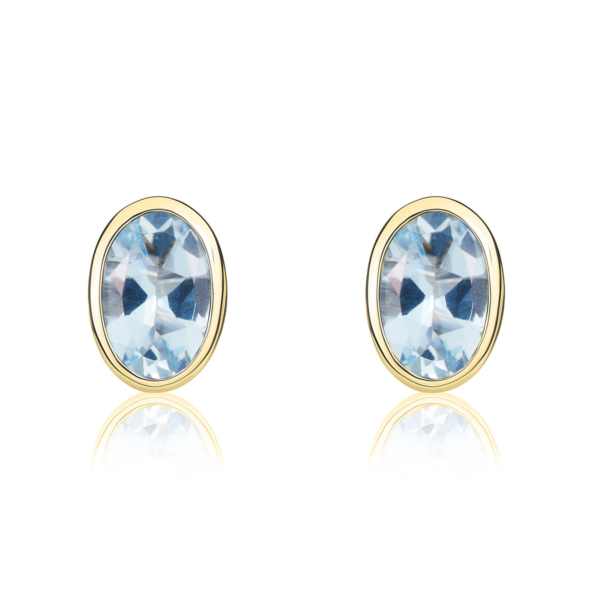 9CT YG 6X4 OVAL AQUA RUBOVER STUD EARRINGS