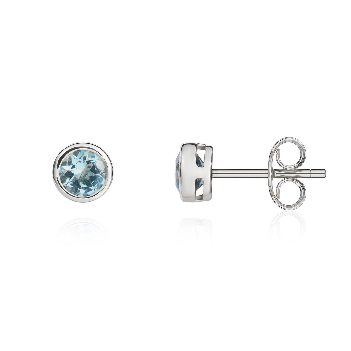 9CT WG 4MM ROUND AQUA RUBOVER STUD EARRINGS