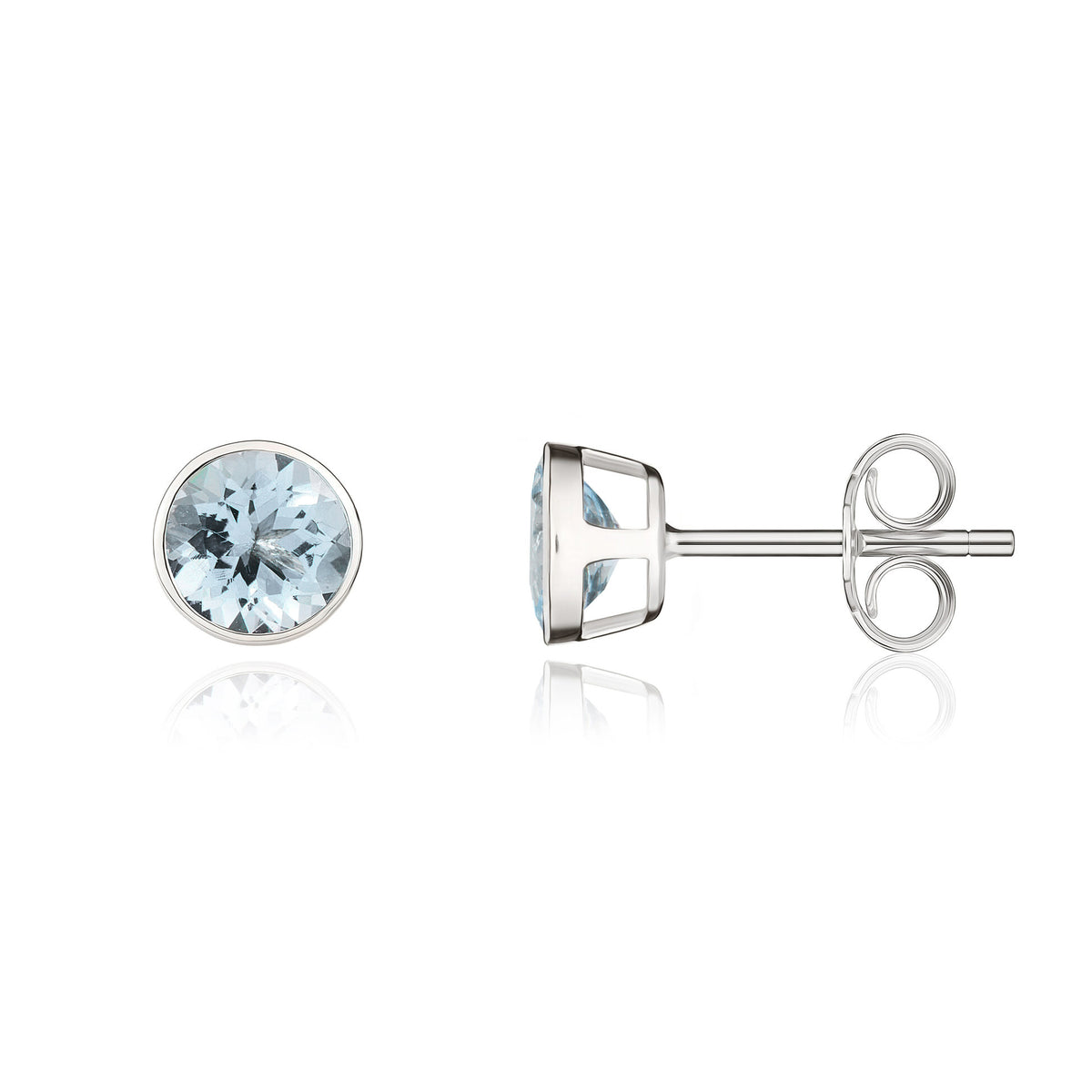 9CT WG 5MM ROUND AQUA RUBOVER STUD EARRINGS