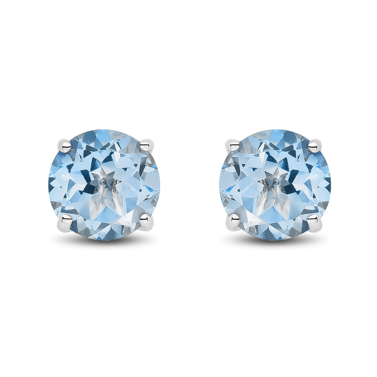 9CT WG 7MM ROUND AQUA CLAW SET EARRINGS