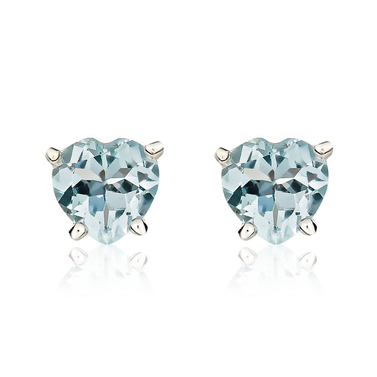 9CT WG 6MM HEARTSHAPE AQUA CLAW SET EARRINGS