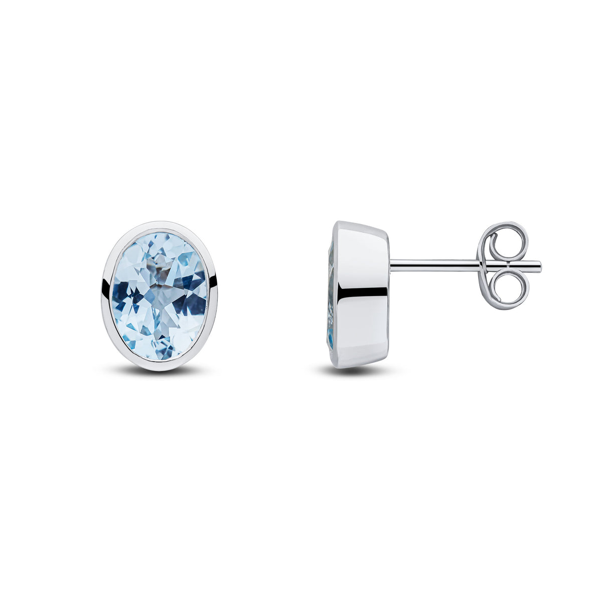 9CT WG 8X6 OVAL AQUA RUBOVER EARRINGS