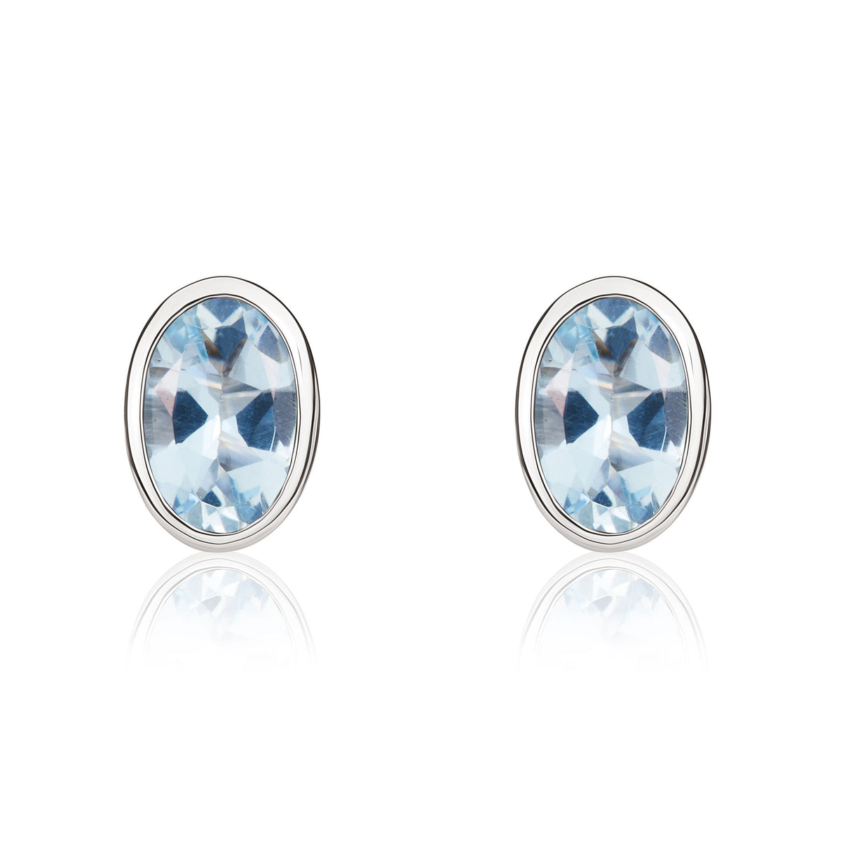 9CT WG 6X4 OVAL AQUA RUBOVER STUD EARRINGS