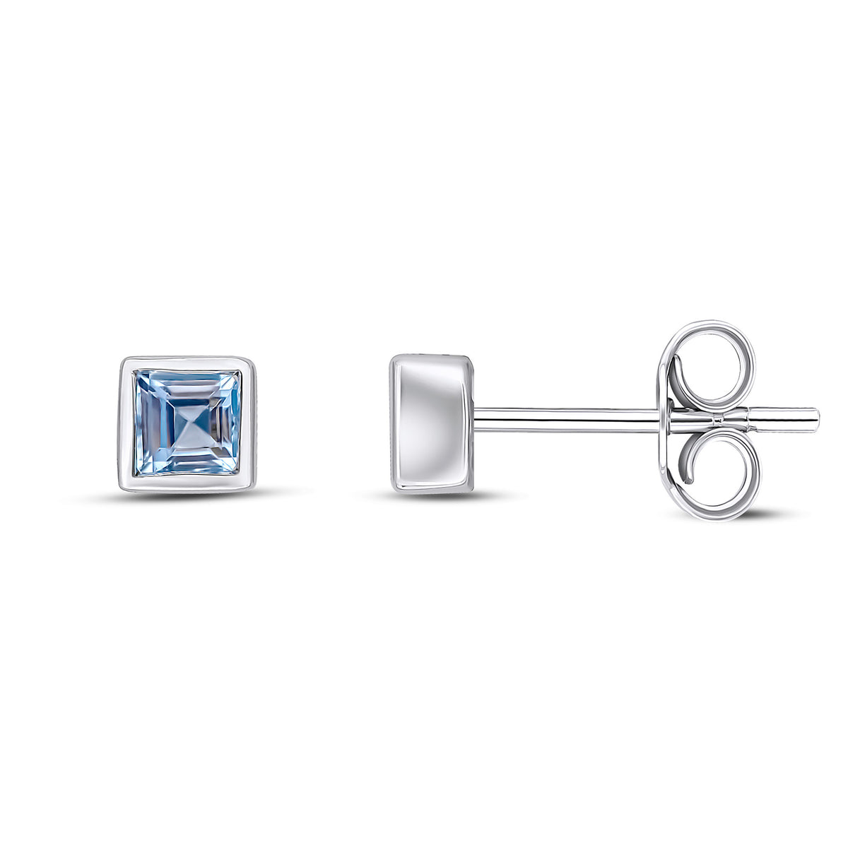 9CT WG 3MM SQUARE AQUA RUBOVER SET EARRINGS