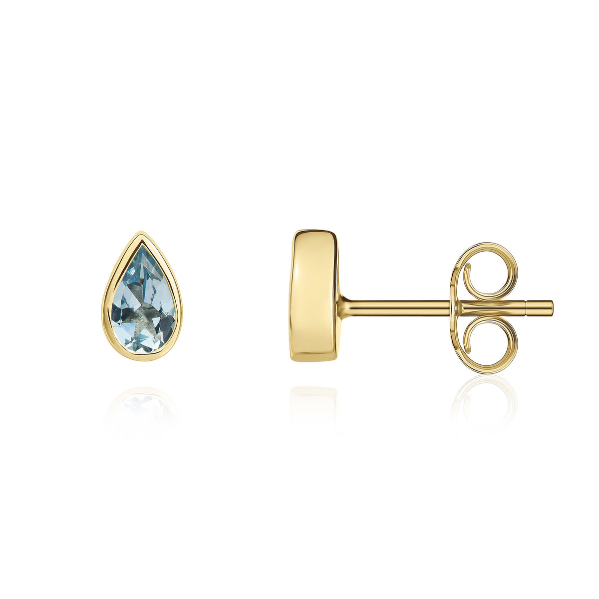 9CT YG 5X3 PEARSHAPE AQUA RUBOVER SET EARRINGS