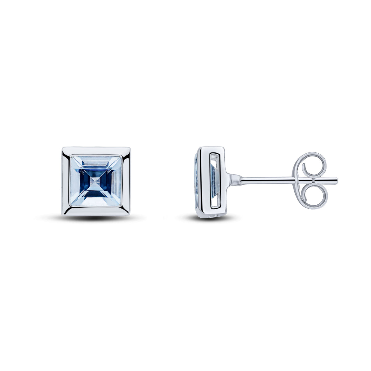 9CT WG 5MM SQUARE AQUA RUBOVER SET EARRINGS