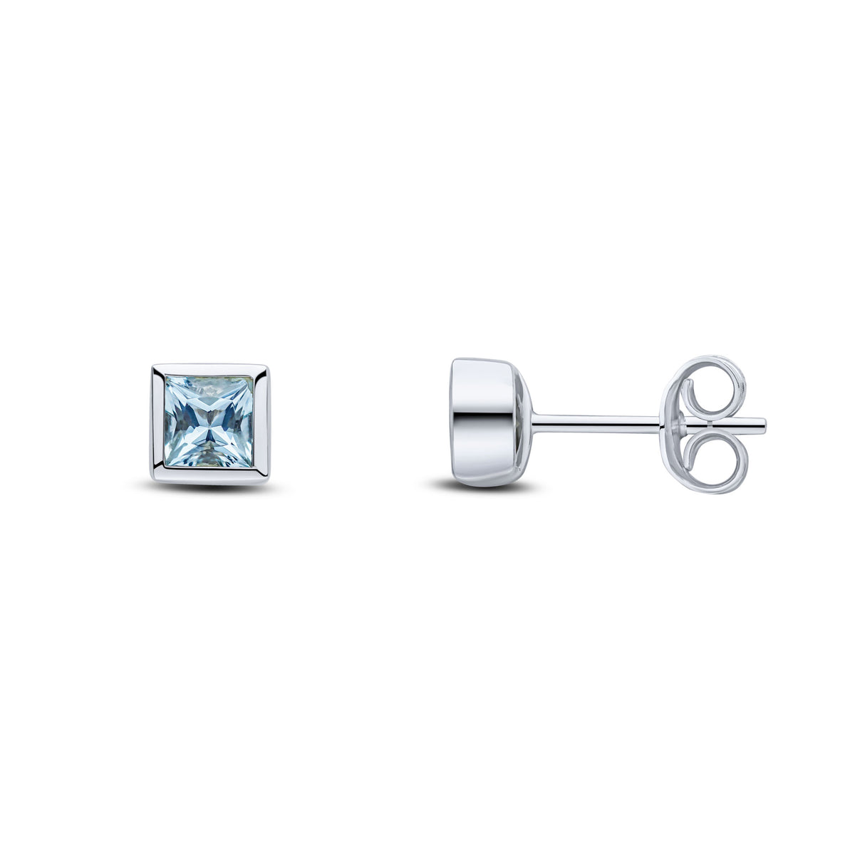 9CT WG 4MM SQUARE AQUA RUBOVER SET EARRINGS