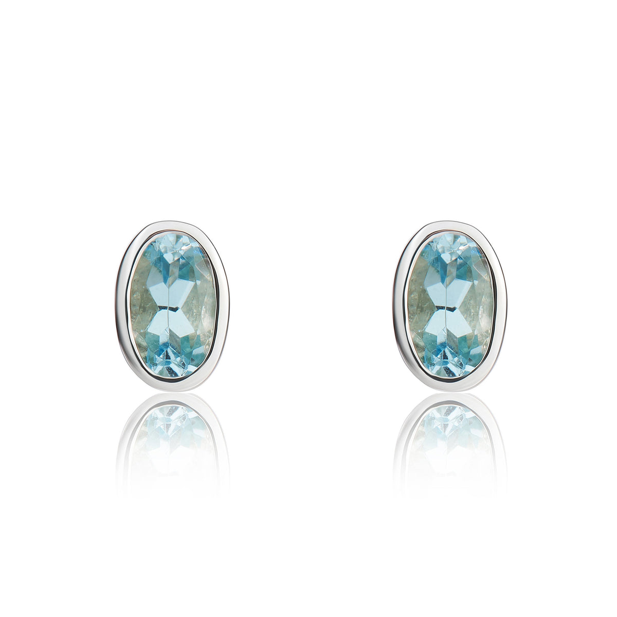 9CT WG 5X3MM OVAL AQUA RUBOVER STUD EARRINGS