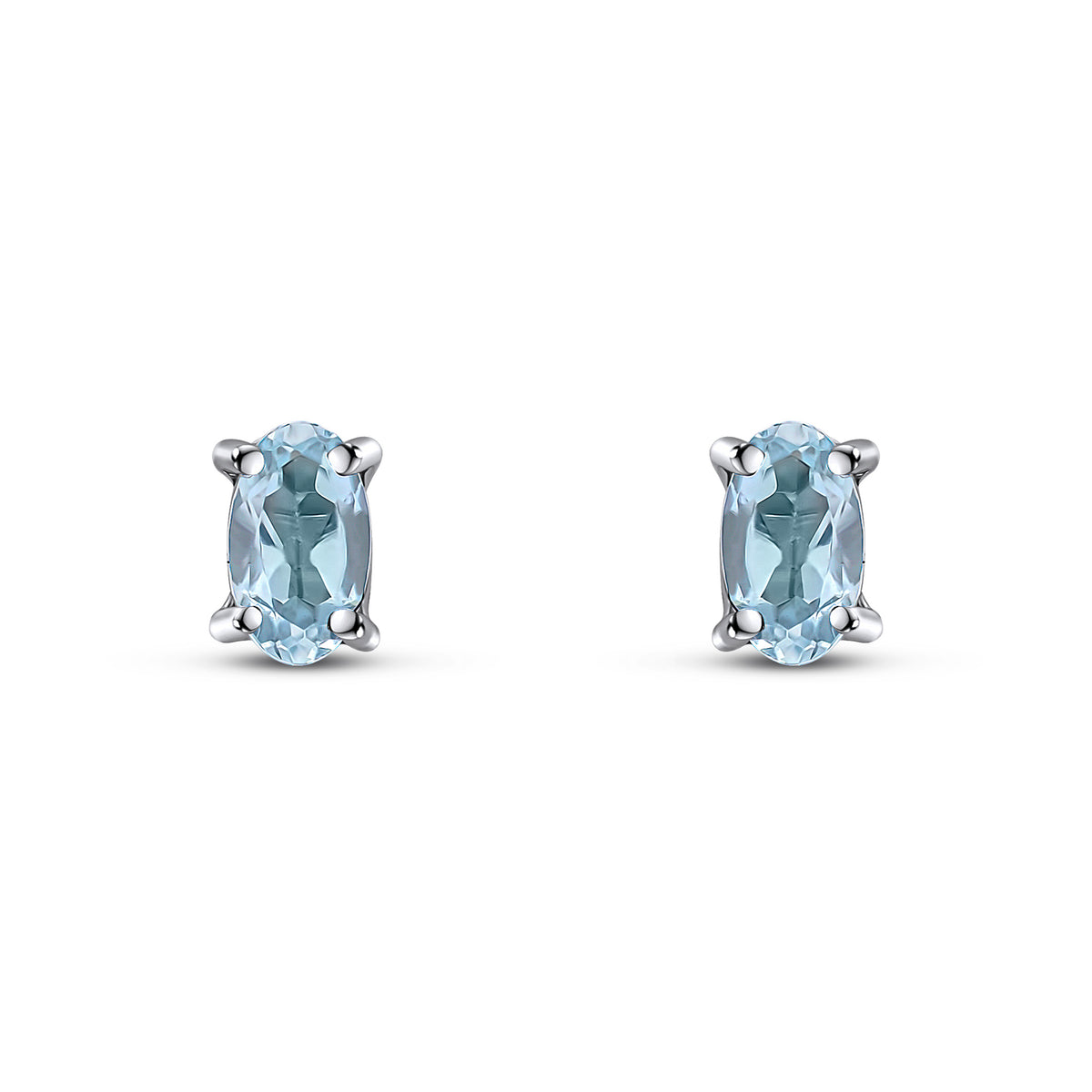 9CT WG 5X3 OVAL AQUA CLAW SET EARRINGS