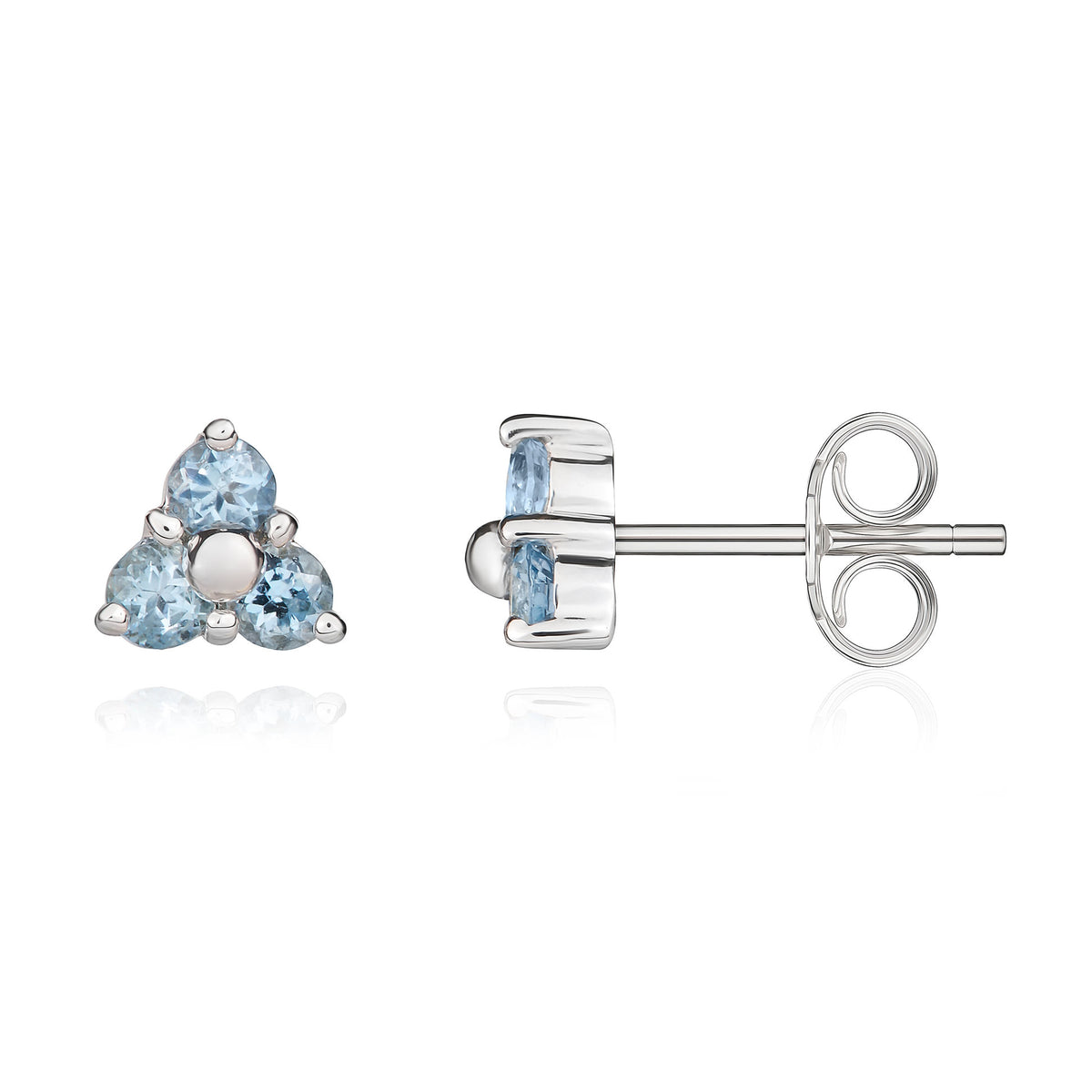 9CT WG ROUND AQUA CLAW SET TREFOIL EARRINGS