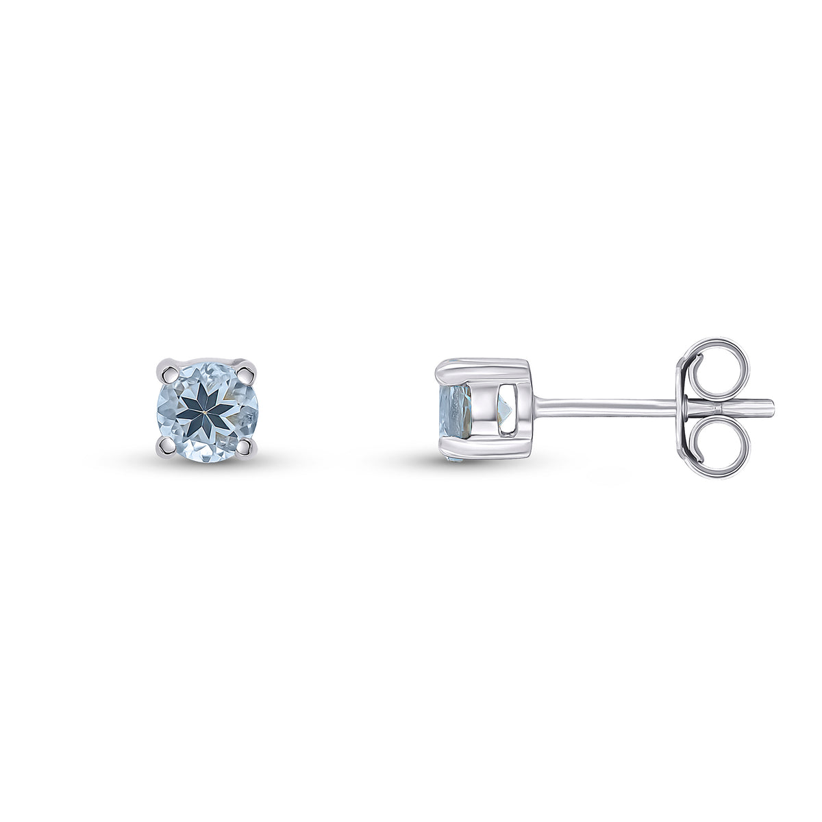 9CT WG 4MM ROUND AQUA 4 CLAW EARRINGS