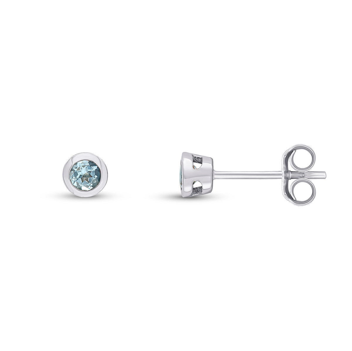 9CT WG 3MM ROUND AQUA RUBOVER EARRINGS