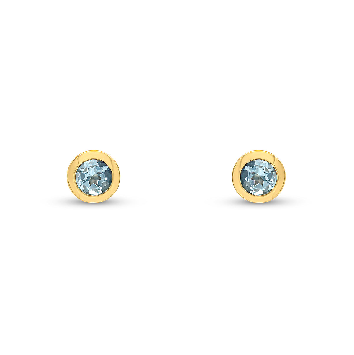 9CT YG 3MM ROUND AQUA RUBOVER EARRINGS